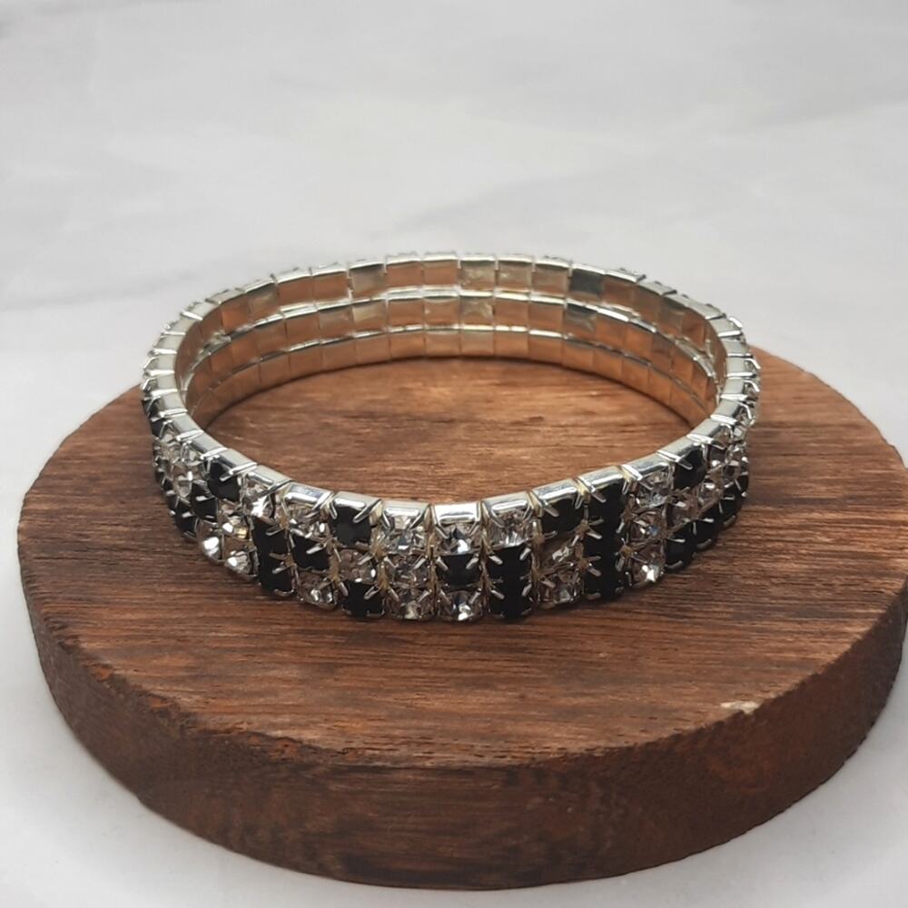 Clear and Black Crystal Stretch Bracelet